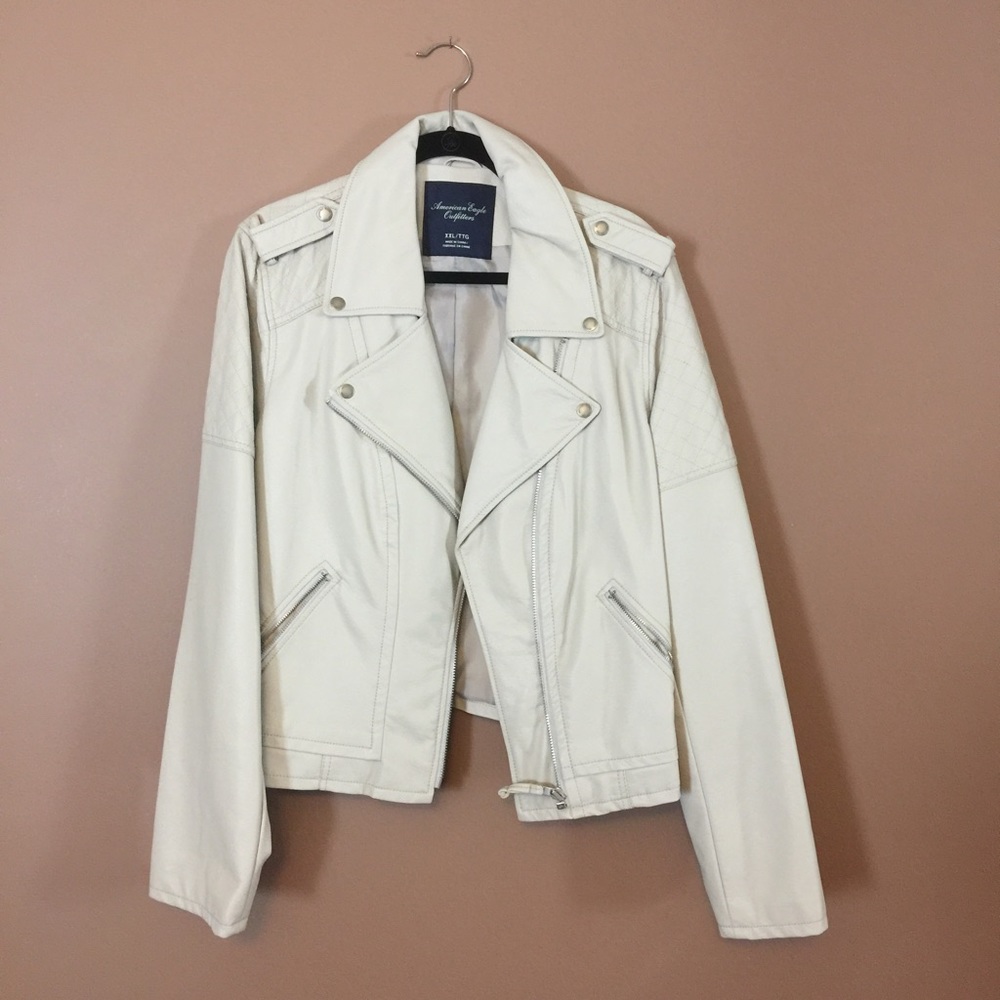 American Eagle Off White Leather Jacket