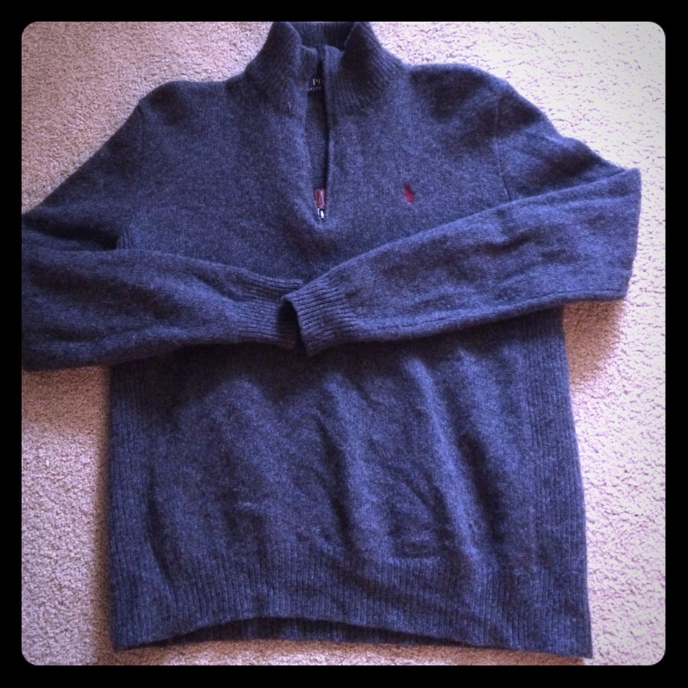 Ralph Lauren grey wool sweater zip up medium