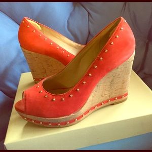 Red suede wedges