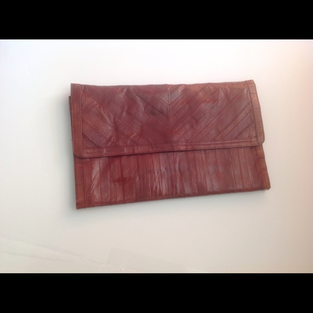 Vintage Genuine Red Eel Skin Leather HandbagClutch