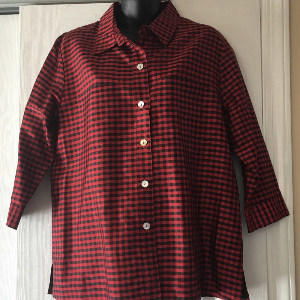 Checkered Silk Button-Down Shirt