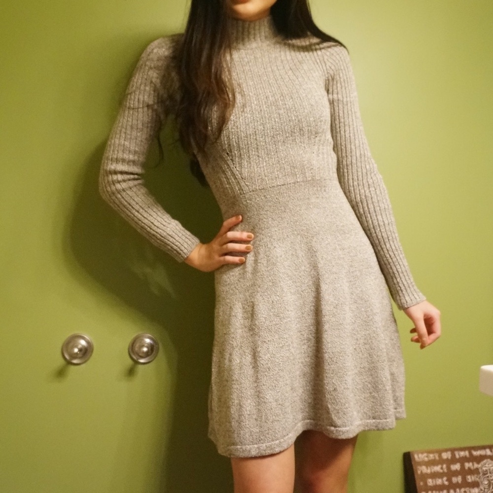 Beige turtle neck sweater dress