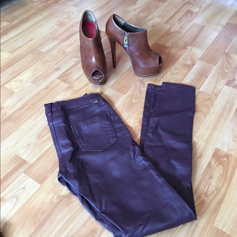 Skinny leather like Burgundy Pants size 5.