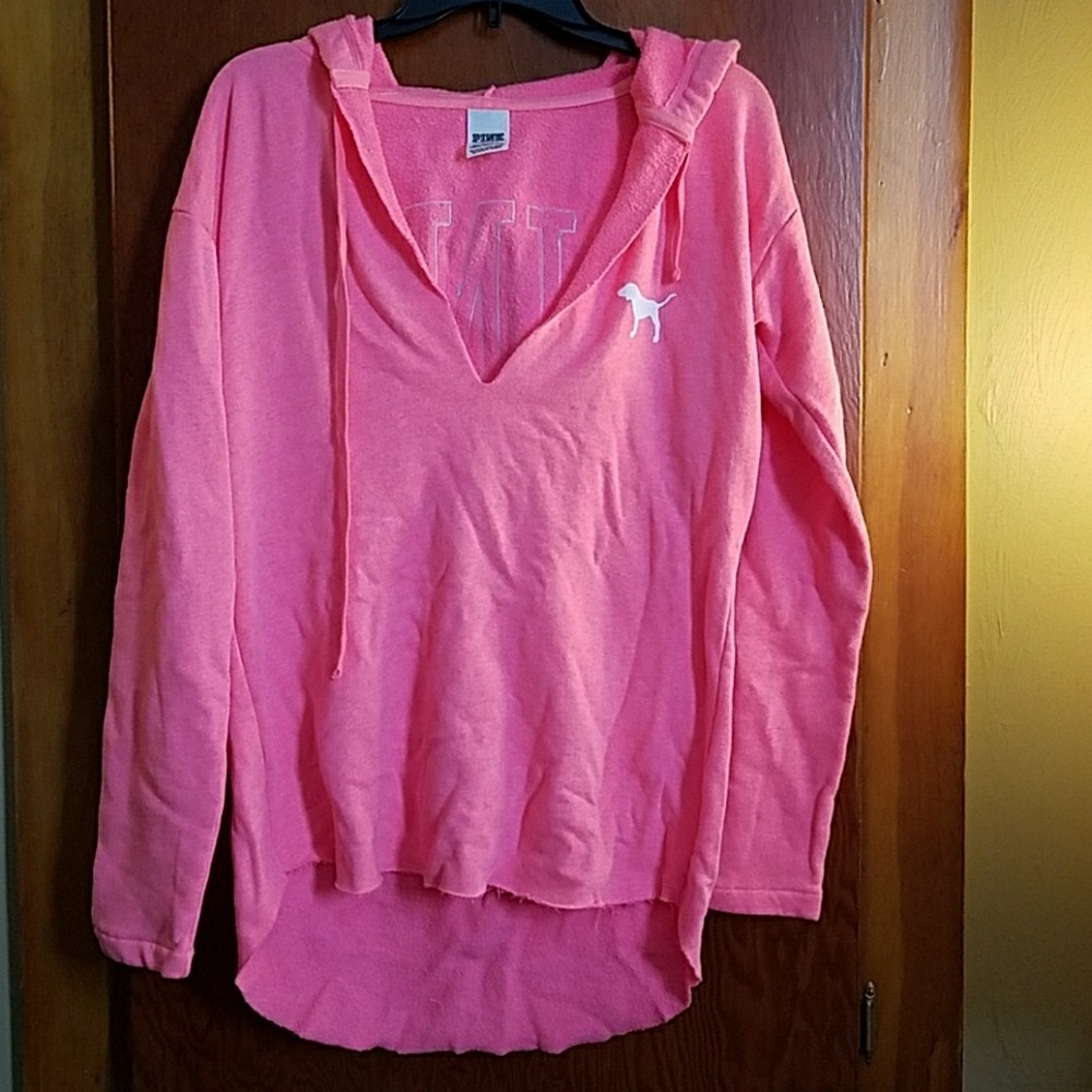 VS PINK Raw Edge Deep V-neckHoodie