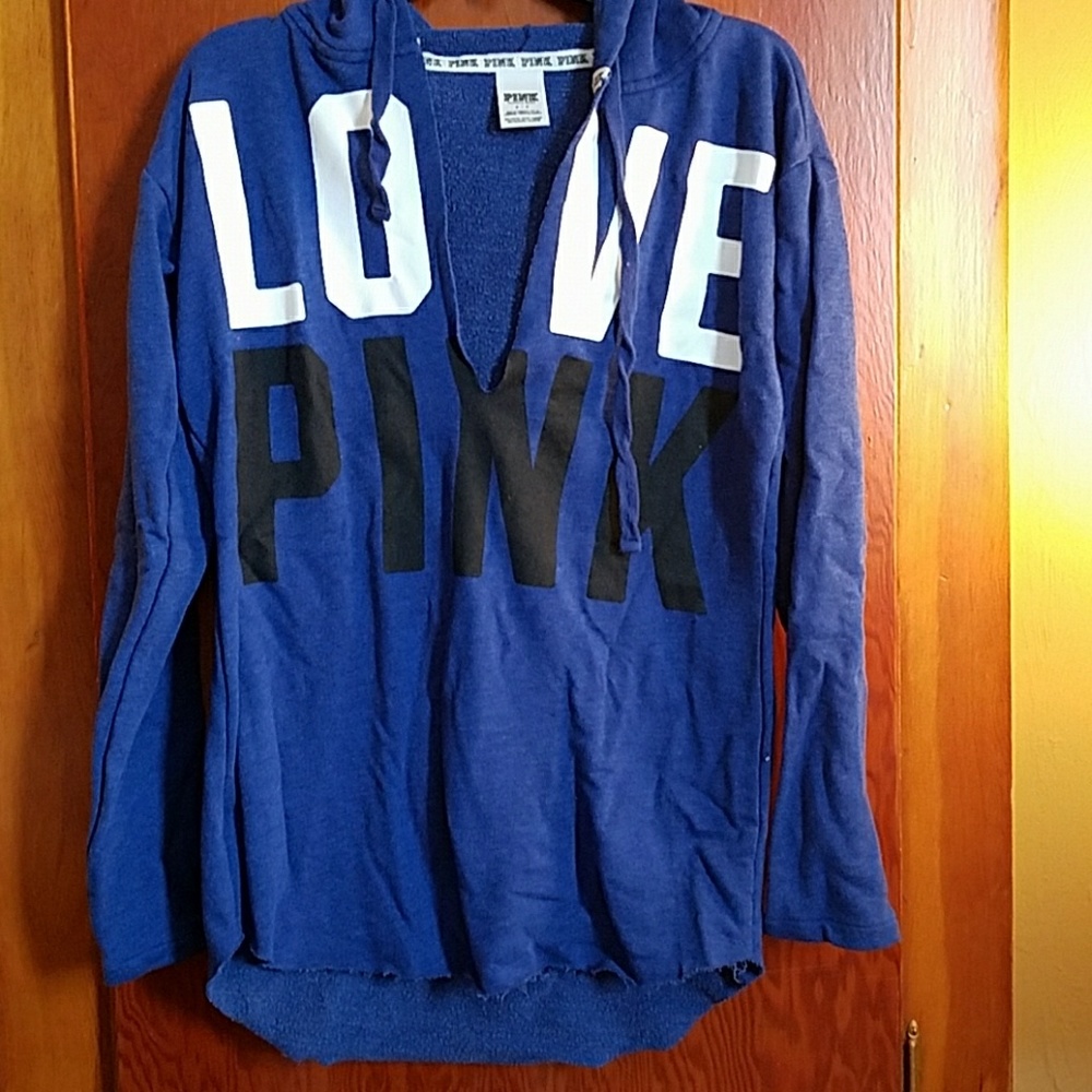 VS PINK Raw Edge Deep V-neck Hoodie