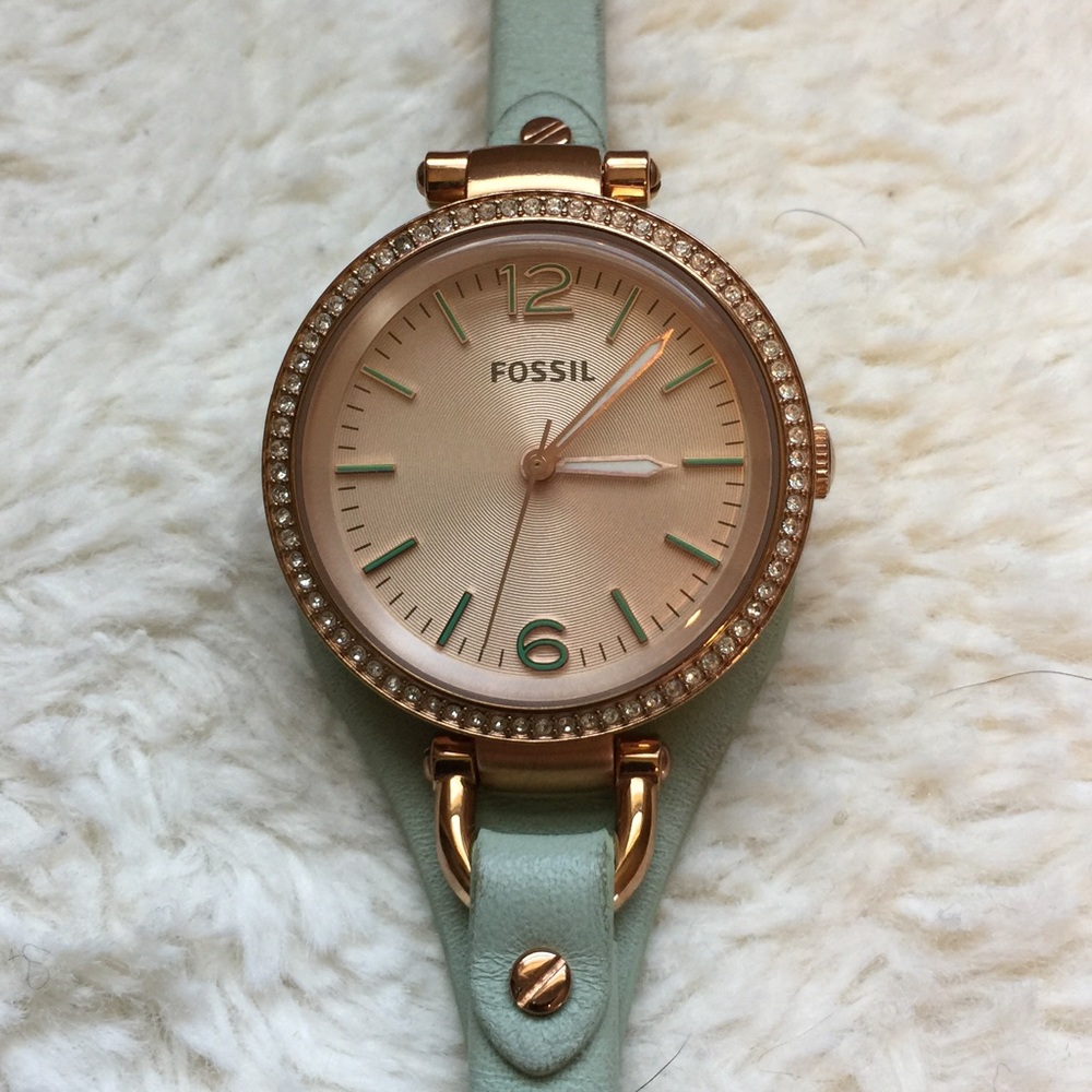Mint & Rose Gold Fossil watch