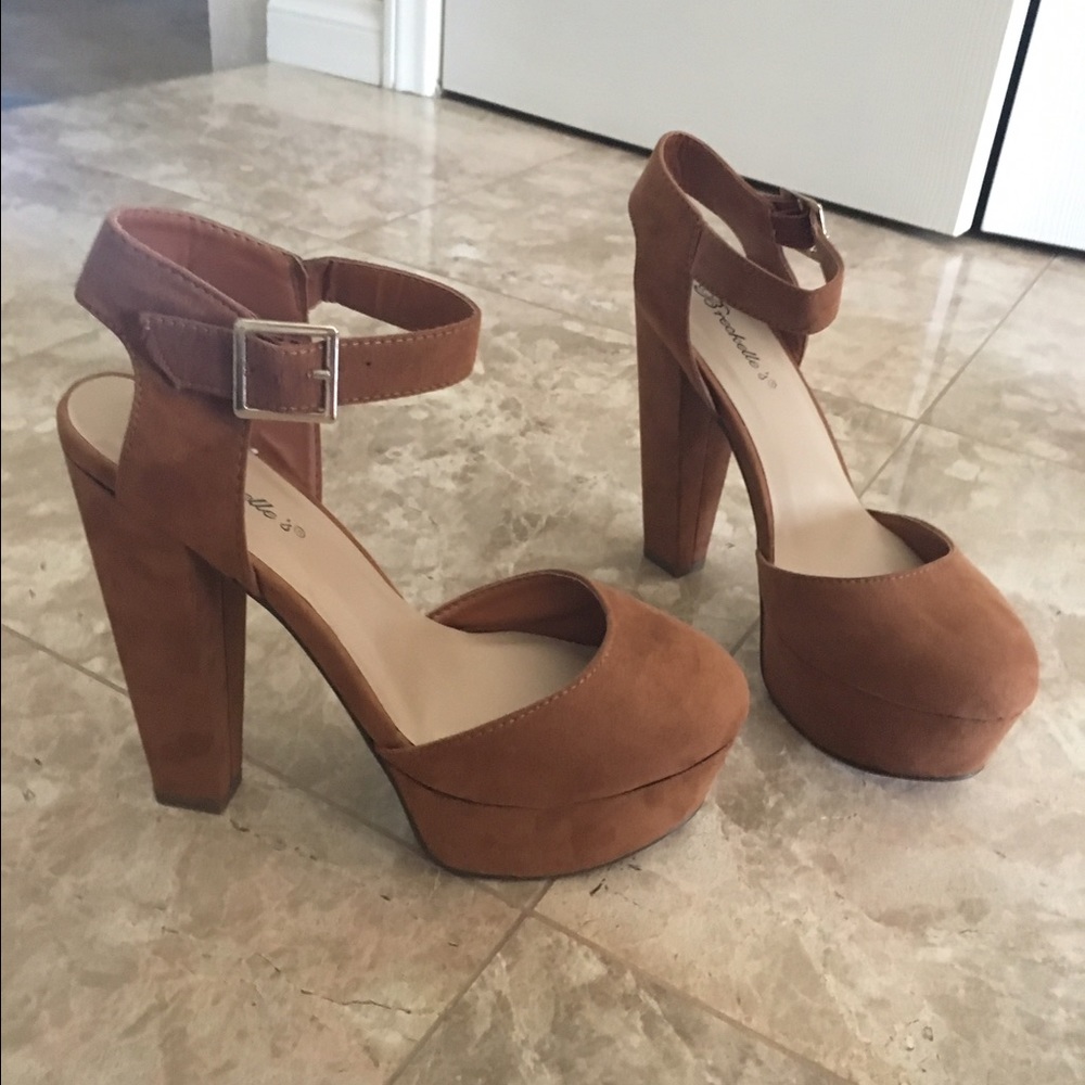 Brown suede heels