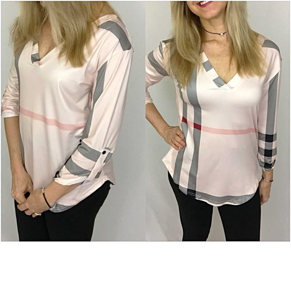 Beautiful Blush Plaid V-Neck Tunic Top XL sold - Picture 3 of 6