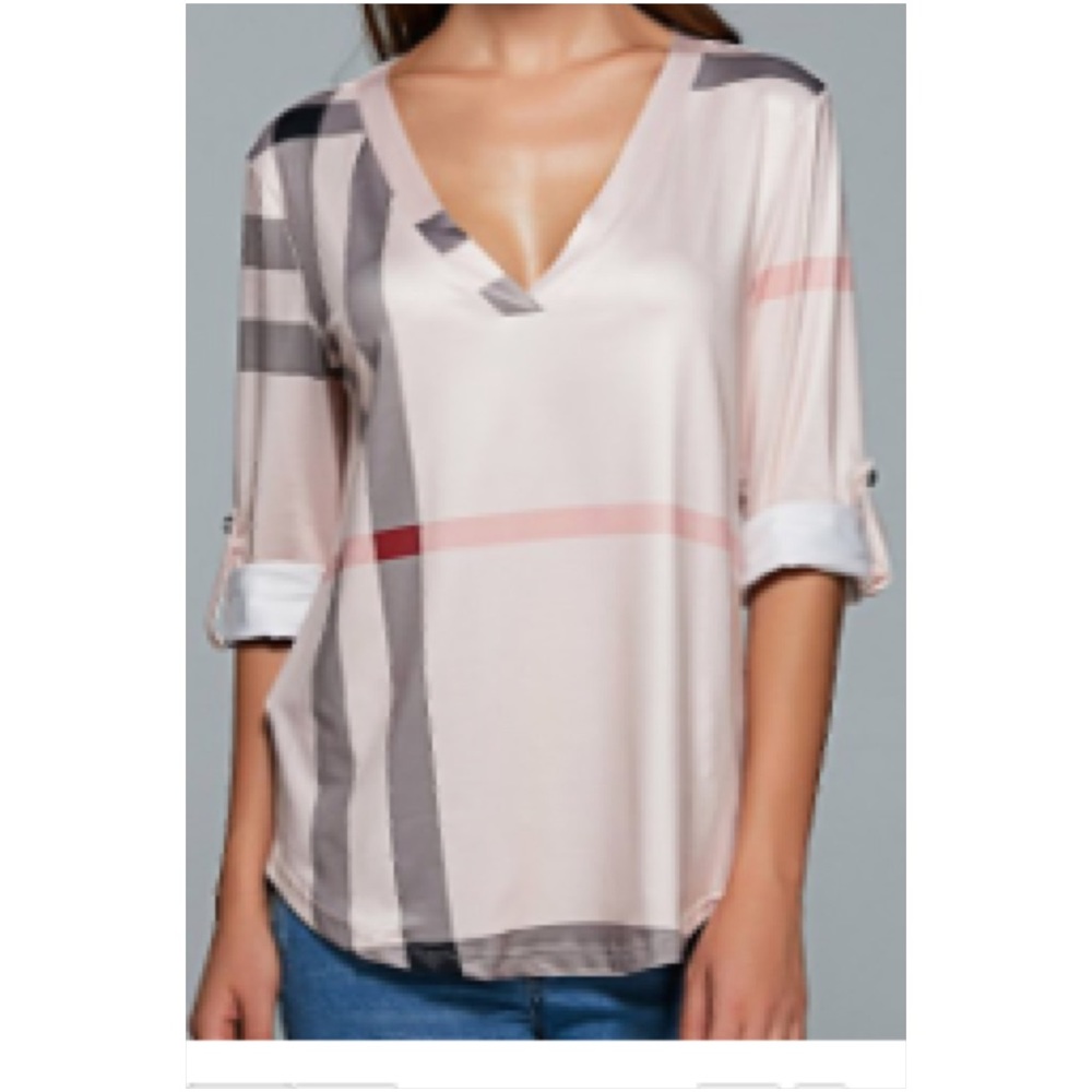 Beautiful Blush Plaid V-Neck Tunic Top XL sold - Picture 6 of 6