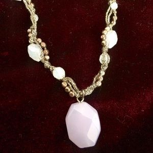 Light lavender jeweled and bronze necklace