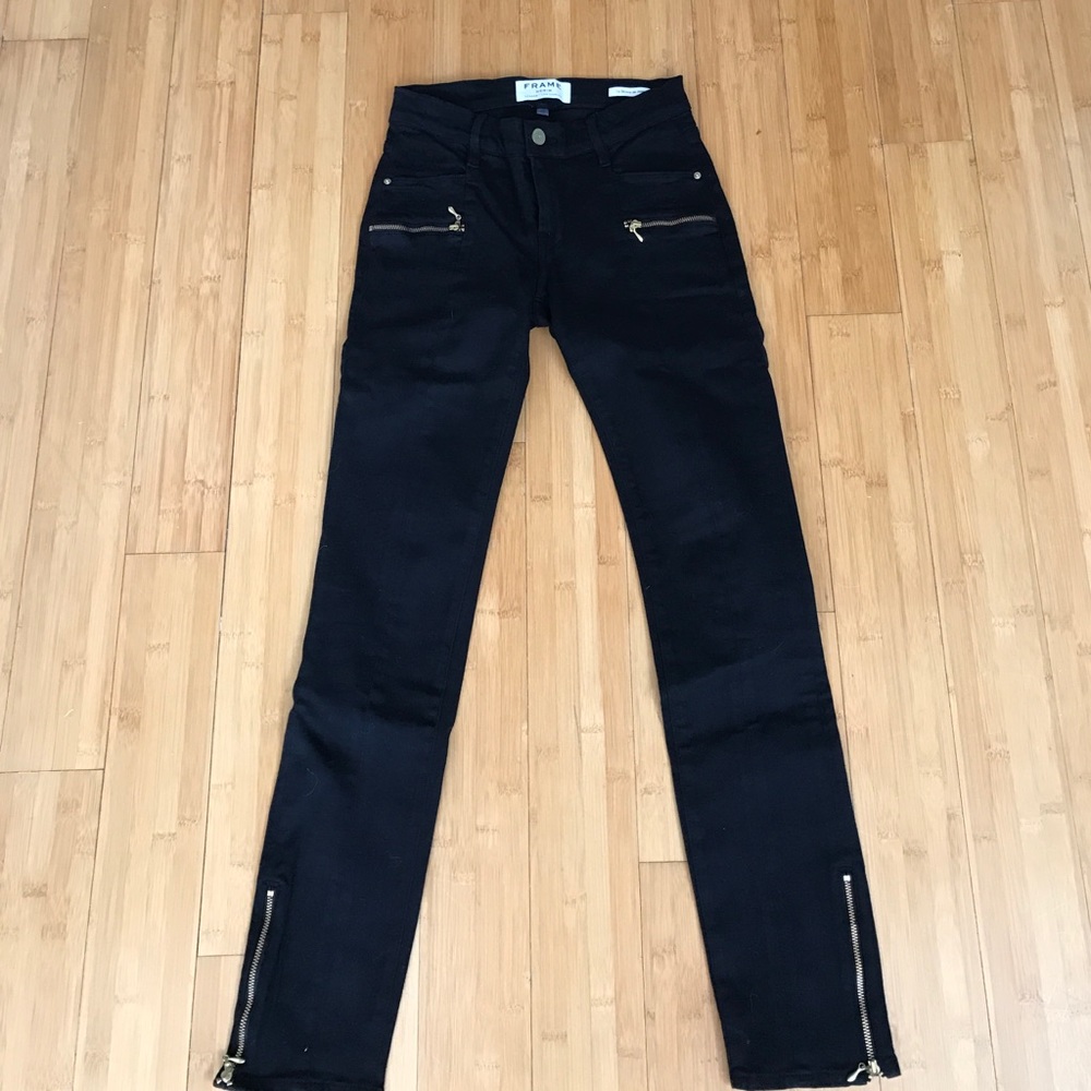 Frame Le skinny de Jeanne black ankle zip jeans