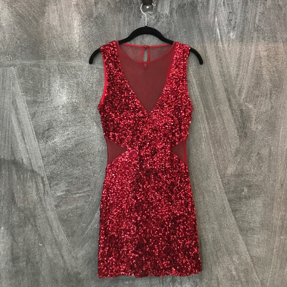 Parker red sequin dress with cutouts