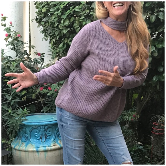 Darl Purple Chocker VNeck Sweater - Picture 5 of 8