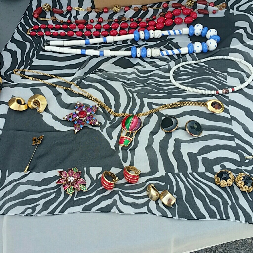 Various clip on earings, necklaces,
