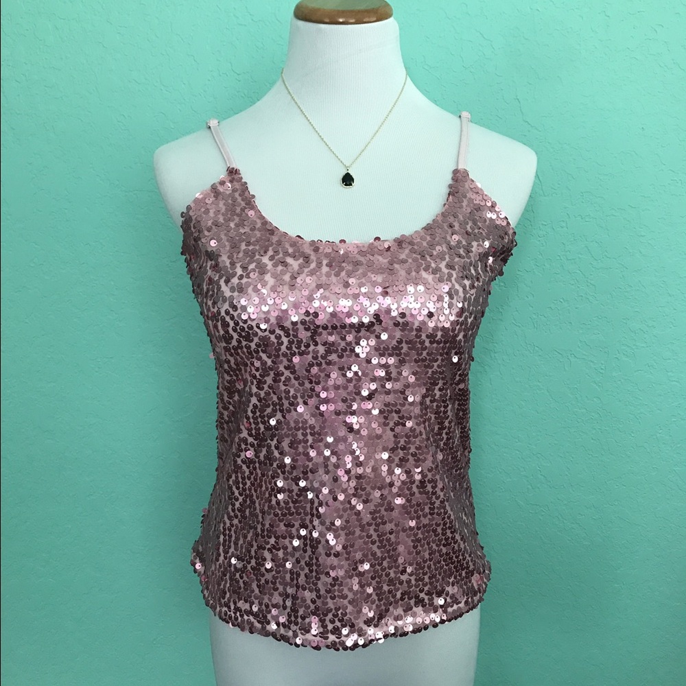 Boston Proper pink sequin spaghetti strap top.