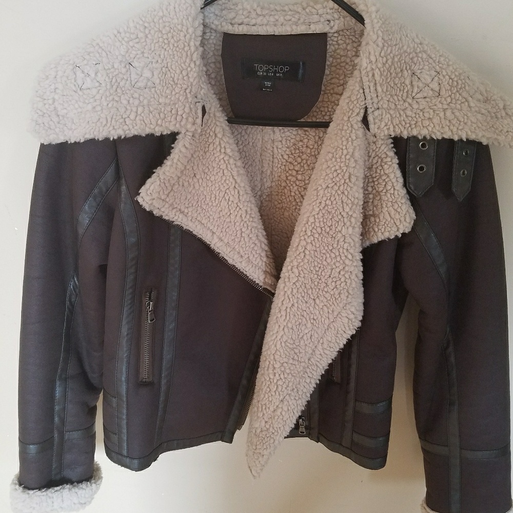 Topshop Brown shearling aviator jacket
