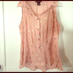 Pink and gold polka dot tank top