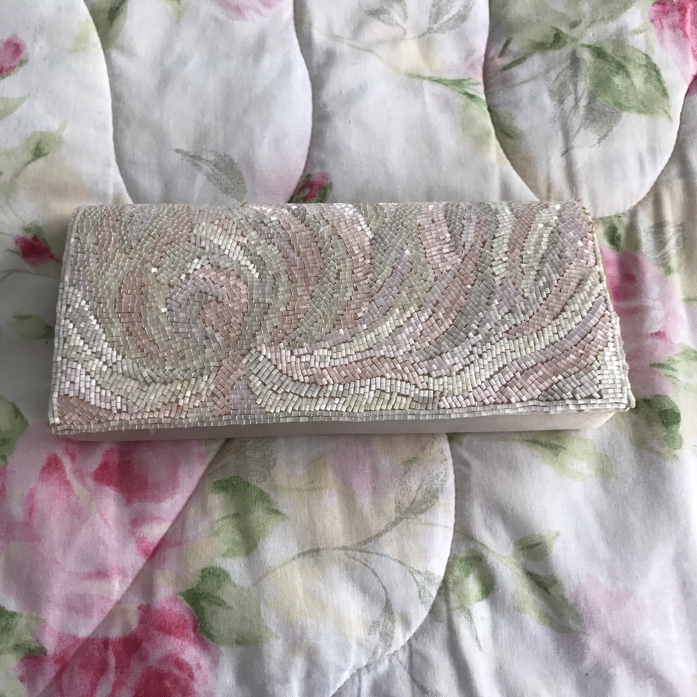 Champagne cloud color beaded evening Purse