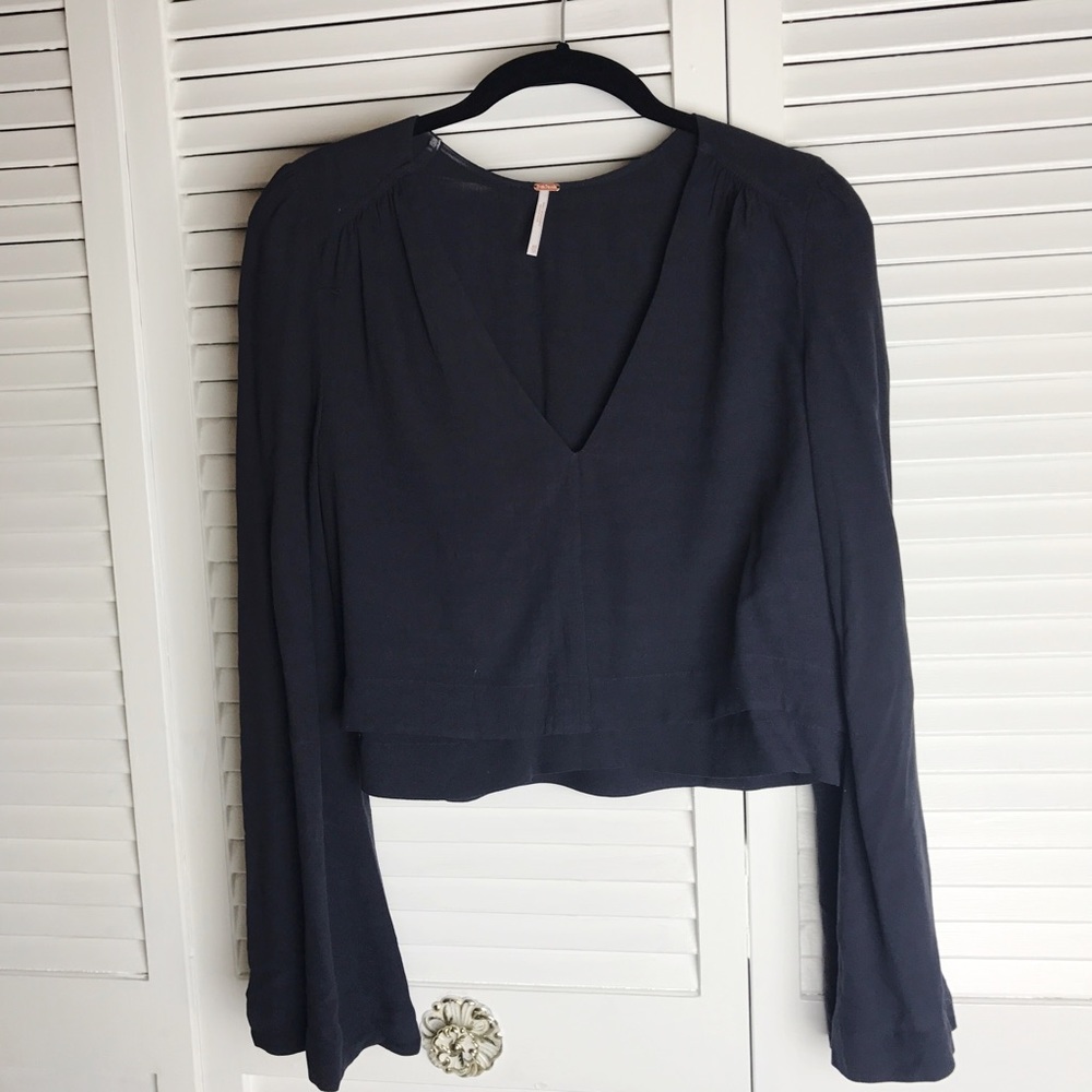 Free People bell sleeve crop v neck top