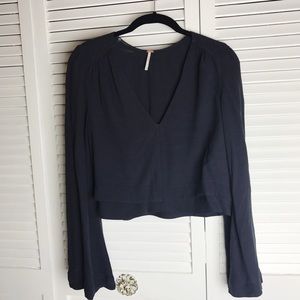 Free People bell sleeve crop v neck top