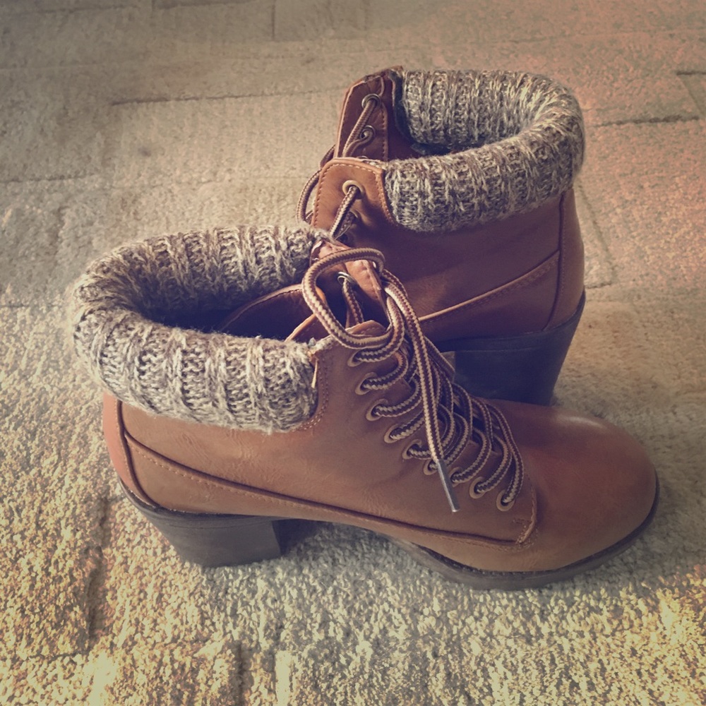 Cognac heeled boots.