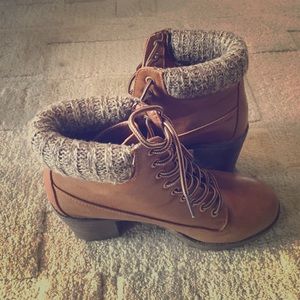 Cognac heeled boots.