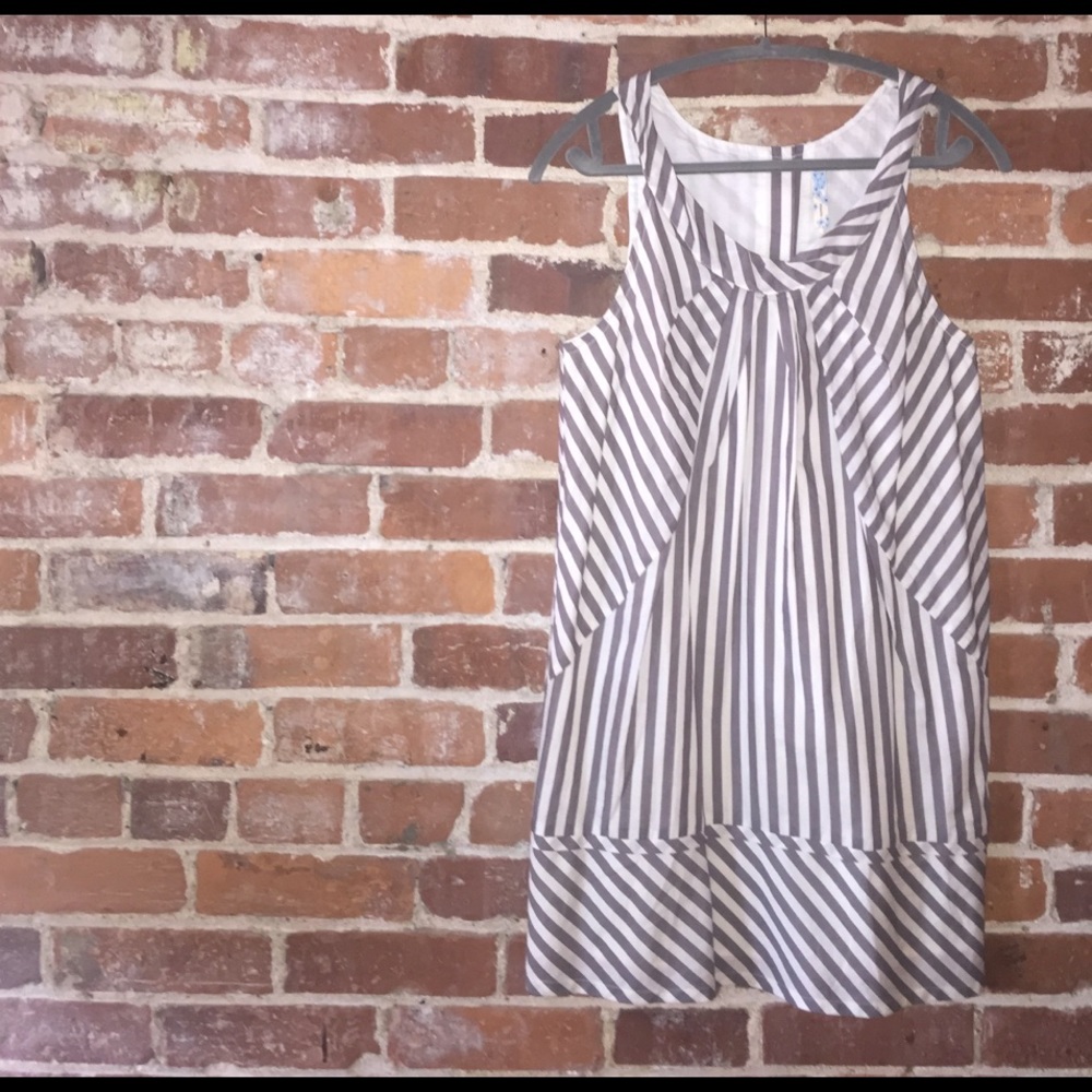 Maeve Gray and White Striped Sleeveless Dress
