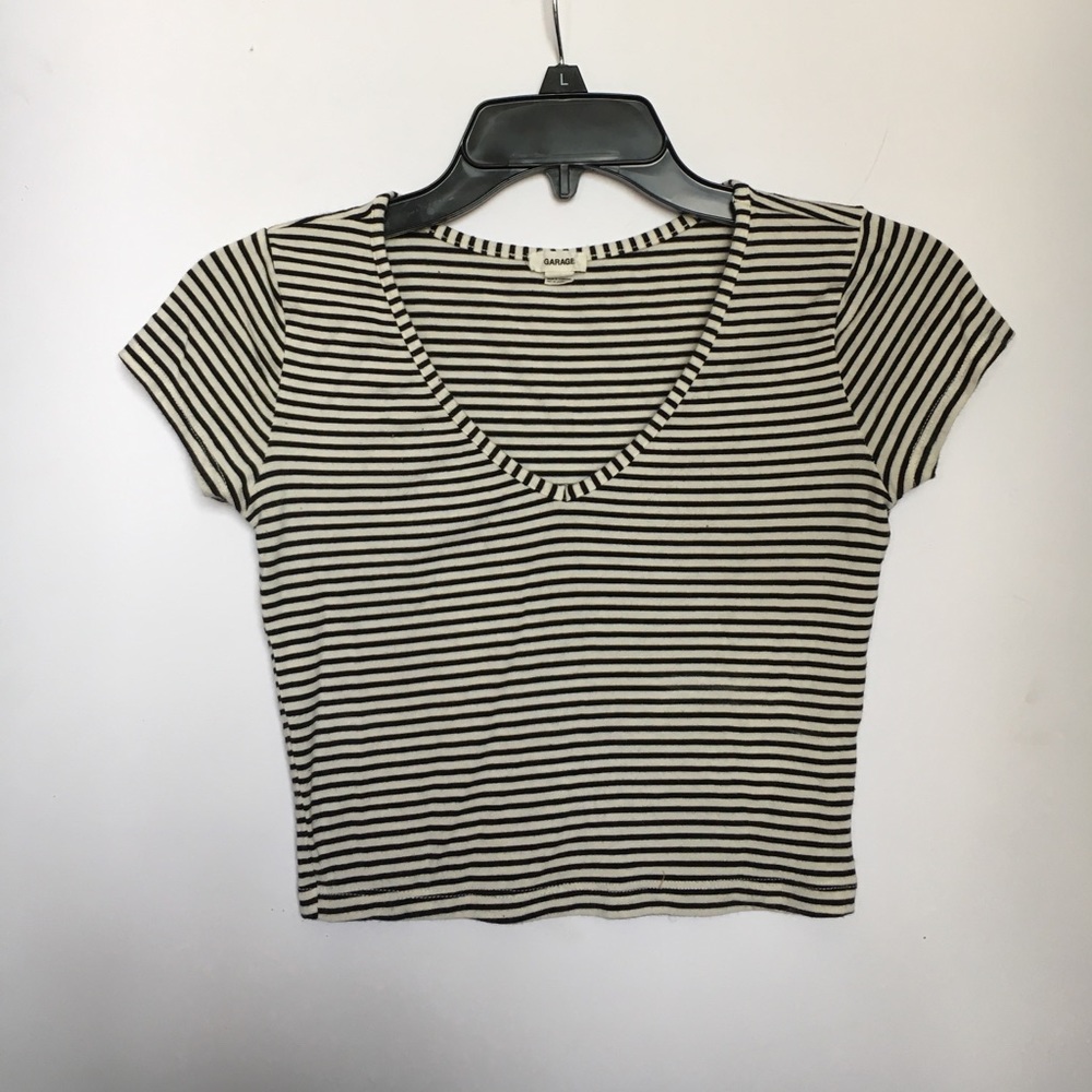 Garage Black and White Striped Vneck Crop Top - Picture 1 of 4