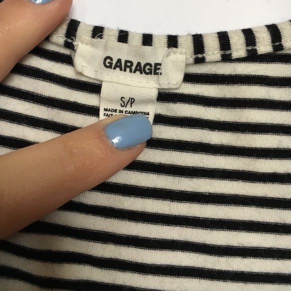 Garage Black and White Striped Vneck Crop Top - Picture 3 of 4