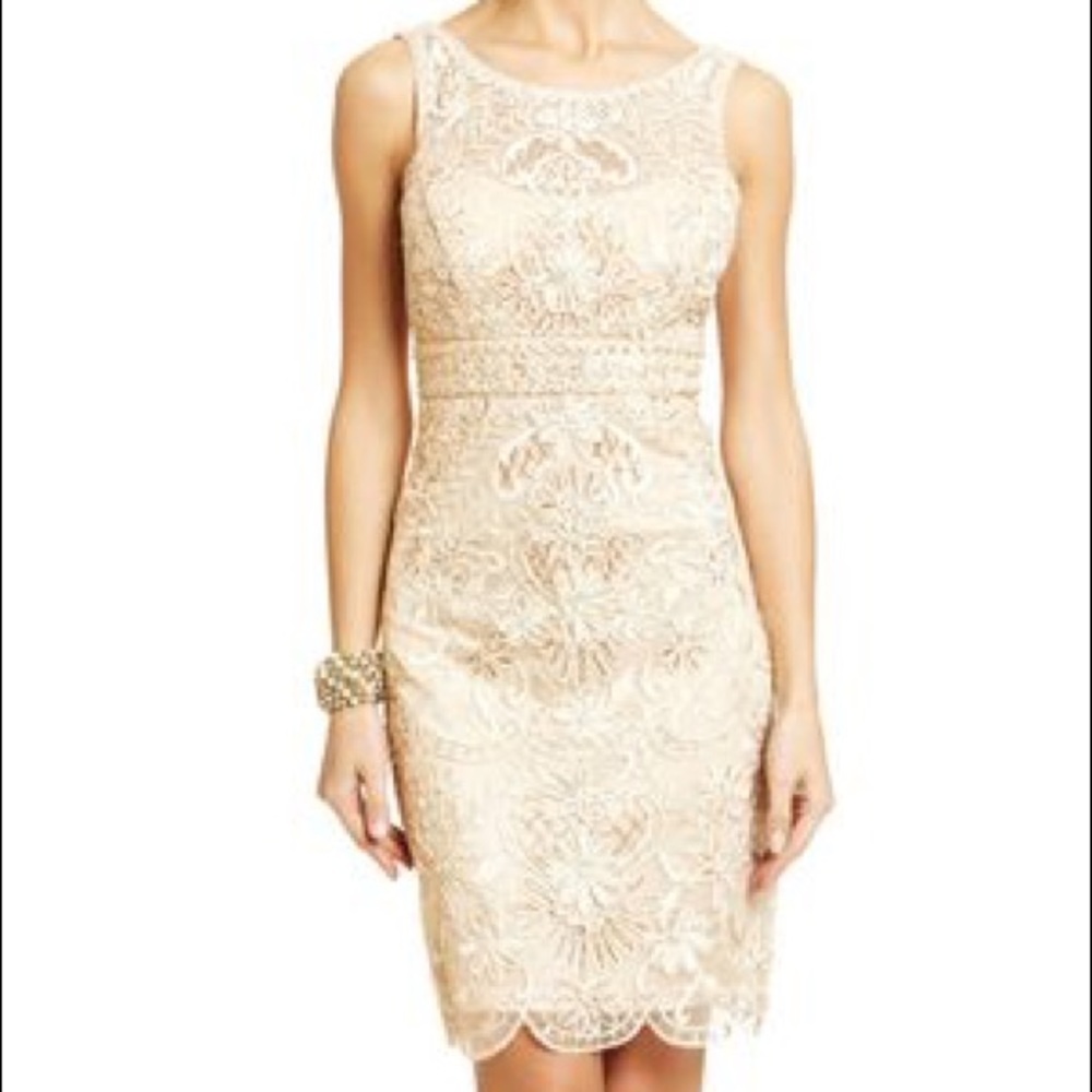 Sue Wong Ivory Embellished Illusion Neck Dress