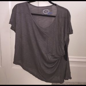 Blue Life a-symmetrical gray shirt w black lace