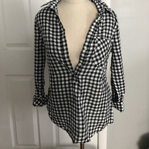 Half button up plaid shirt