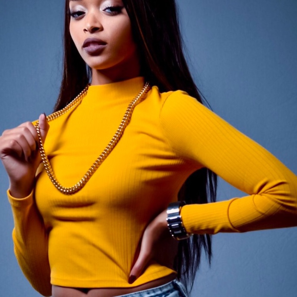 Mustard Turtleneck Crop