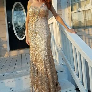 Gold beaded and sequined formal dress