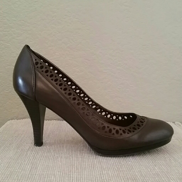 Connie Shoes - Connie Stacey laser cut pumps work shoes casual