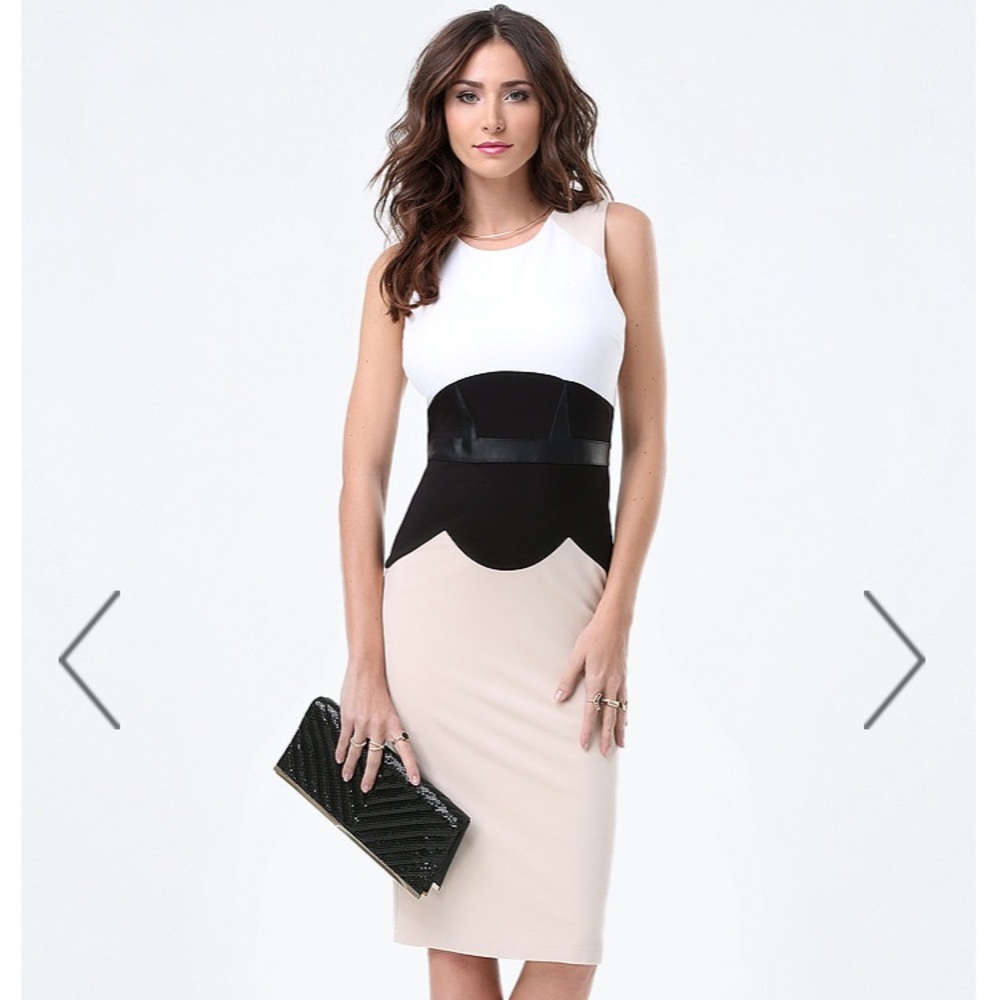 Bebe NWT Colorblock faux corset knee length dress