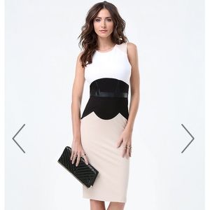 Bebe NWT Colorblock faux corset knee length dress