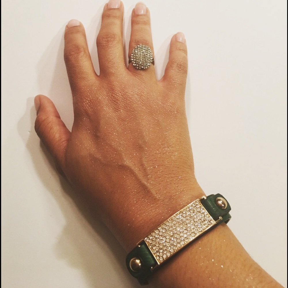🆕Vegan Leather Bracelet Emerald Green With Bling - Picture 3 of 6