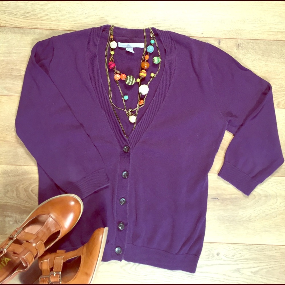 Old Navy Deep Purple 3/4 Sleeve Cardigan