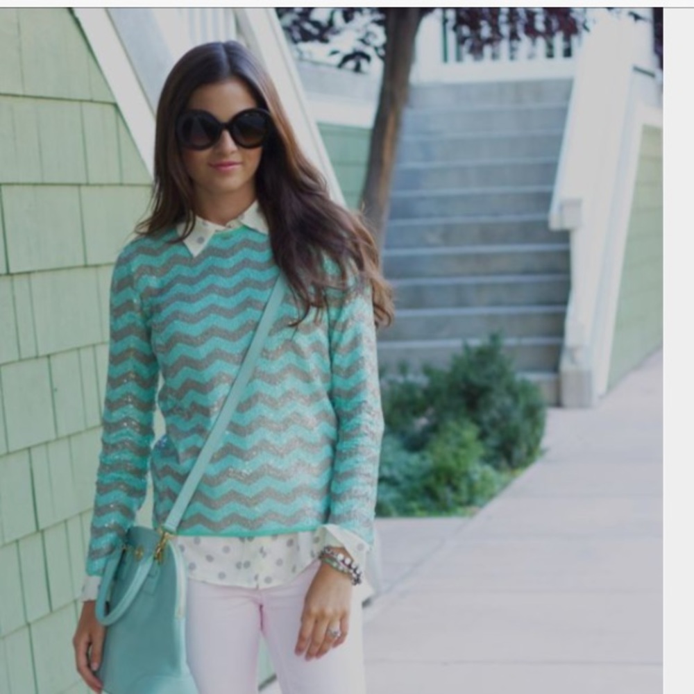 EUC J. Crew mint chevron sequins top xxs