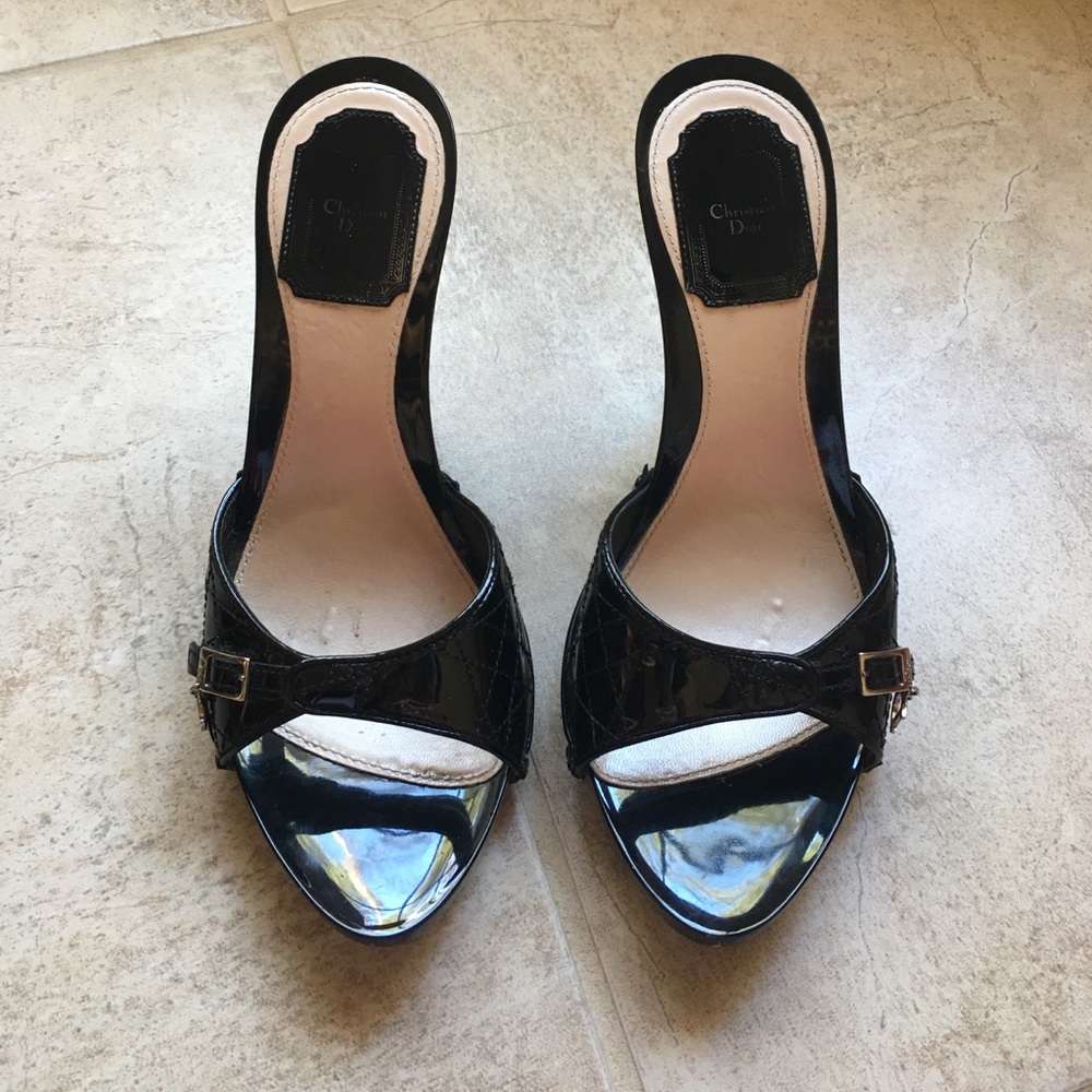 Christian Dior Black Patent Peep Toe Heels