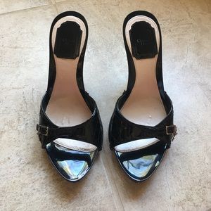 Christian Dior Black Patent Peep Toe Heels