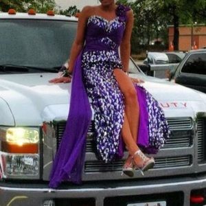 Purple and Silver Sequin Prom Dress