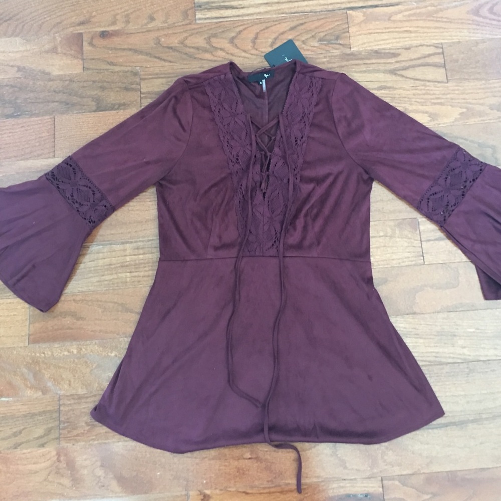 Lace Up Suede Plum blouse