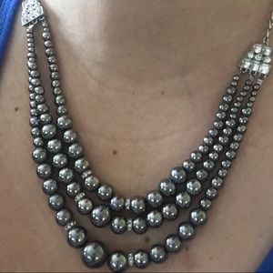 Elegant hematite crystal three tier necklace
