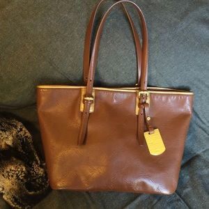 Longchamp leather monogram tote