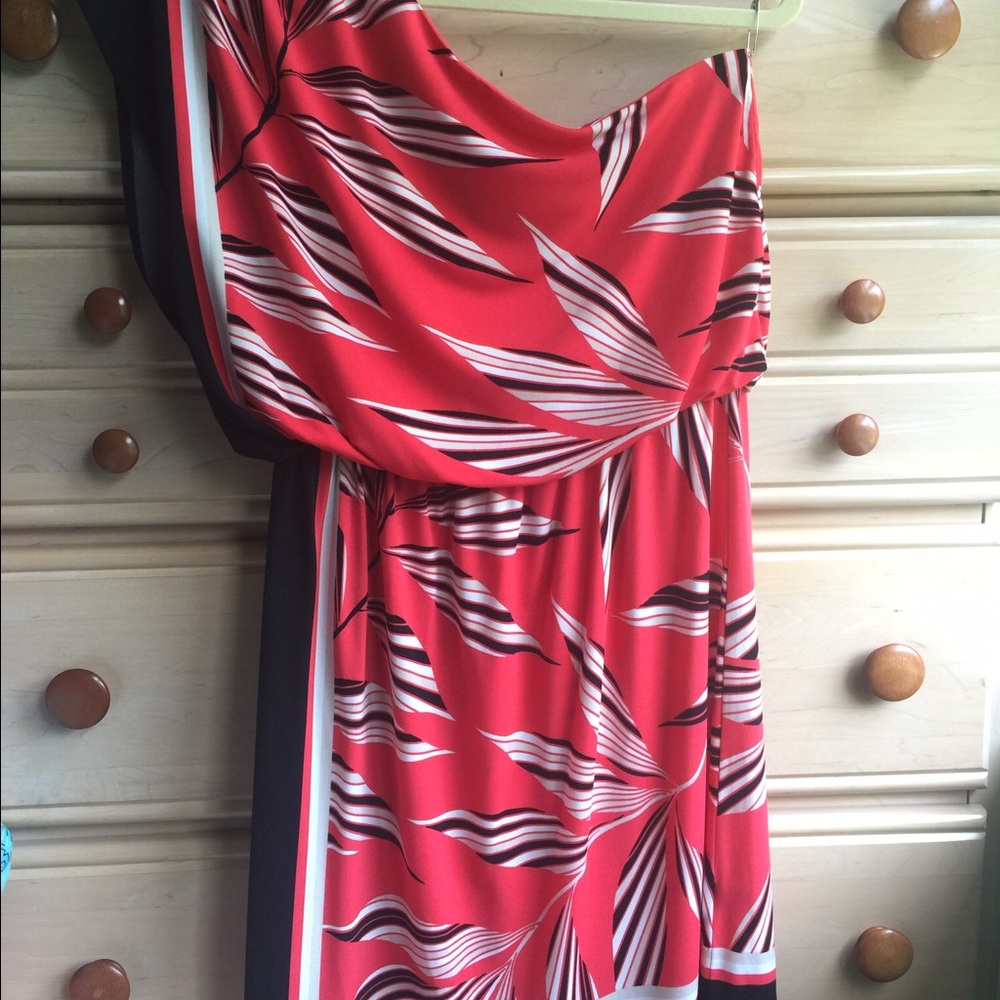 Cute one-shoulder coral/black dress, women's S.