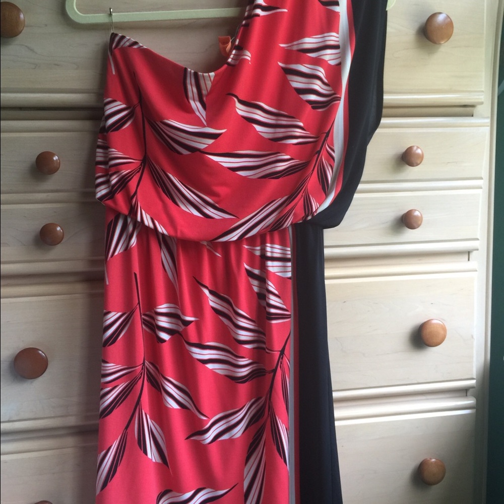 Cute one-shoulder coral/black dress, women's S. - Picture 2 of 3