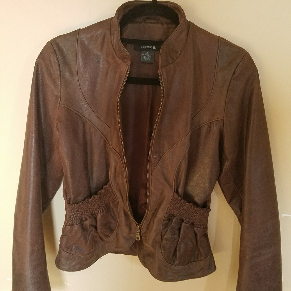 Arden B Brown leather peplum jacket