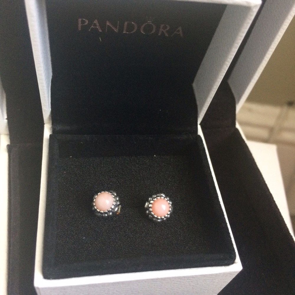 New Pandora Birthday Blooms Pink Opal SS Earrings